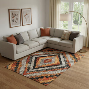 HomeRoots 10' X 14' Terra Cotta and Gray Diamond Area Rug - Washable, UV Protected, Stylish for High Traffic Areas 707095