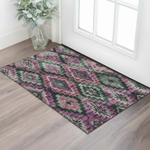 HomeRoots 5' X 8' Blush Green & Ivory Ikat Area Rug - Washable, Stain-Resistant, UV Protected for Homes 707097