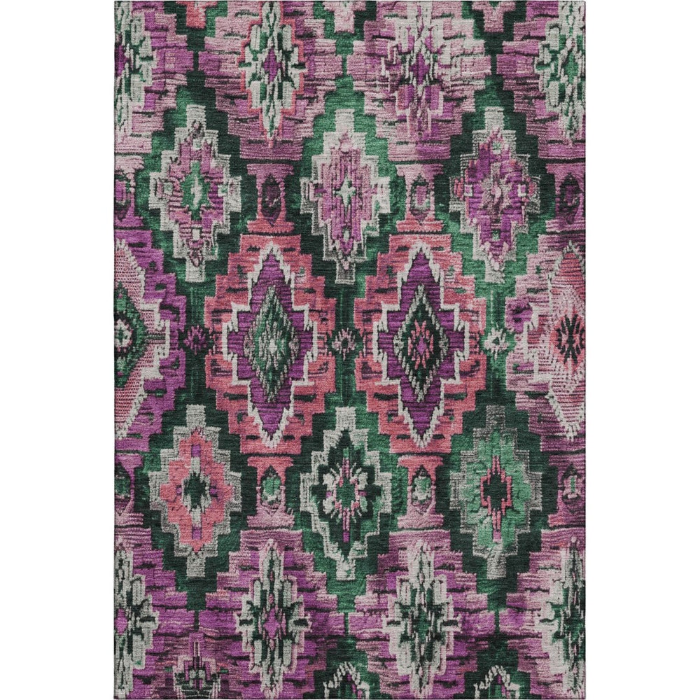 HomeRoots 5' X 8' Blush Green & Ivory Ikat Area Rug - Washable, Stain-Resistant, UV Protected for Homes 707097