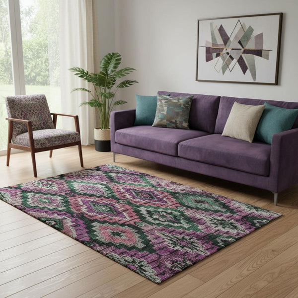 HomeRoots 8' Washable Blush Green & Ivory Ikat Round Rug – UV Protected, Stain-Resistant, Durable Design! 707098