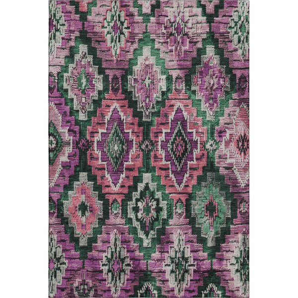 HomeRoots 8' Washable Blush Green & Ivory Ikat Round Rug – UV Protected, Stain-Resistant, Durable Design! 707098