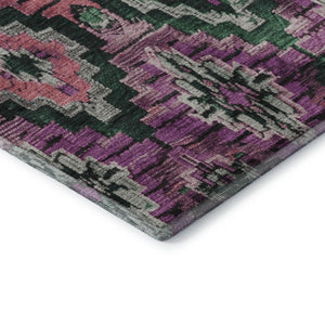 HomeRoots 8' Washable Blush Green & Ivory Ikat Round Rug – UV Protected, Stain-Resistant, Durable Design! 707098