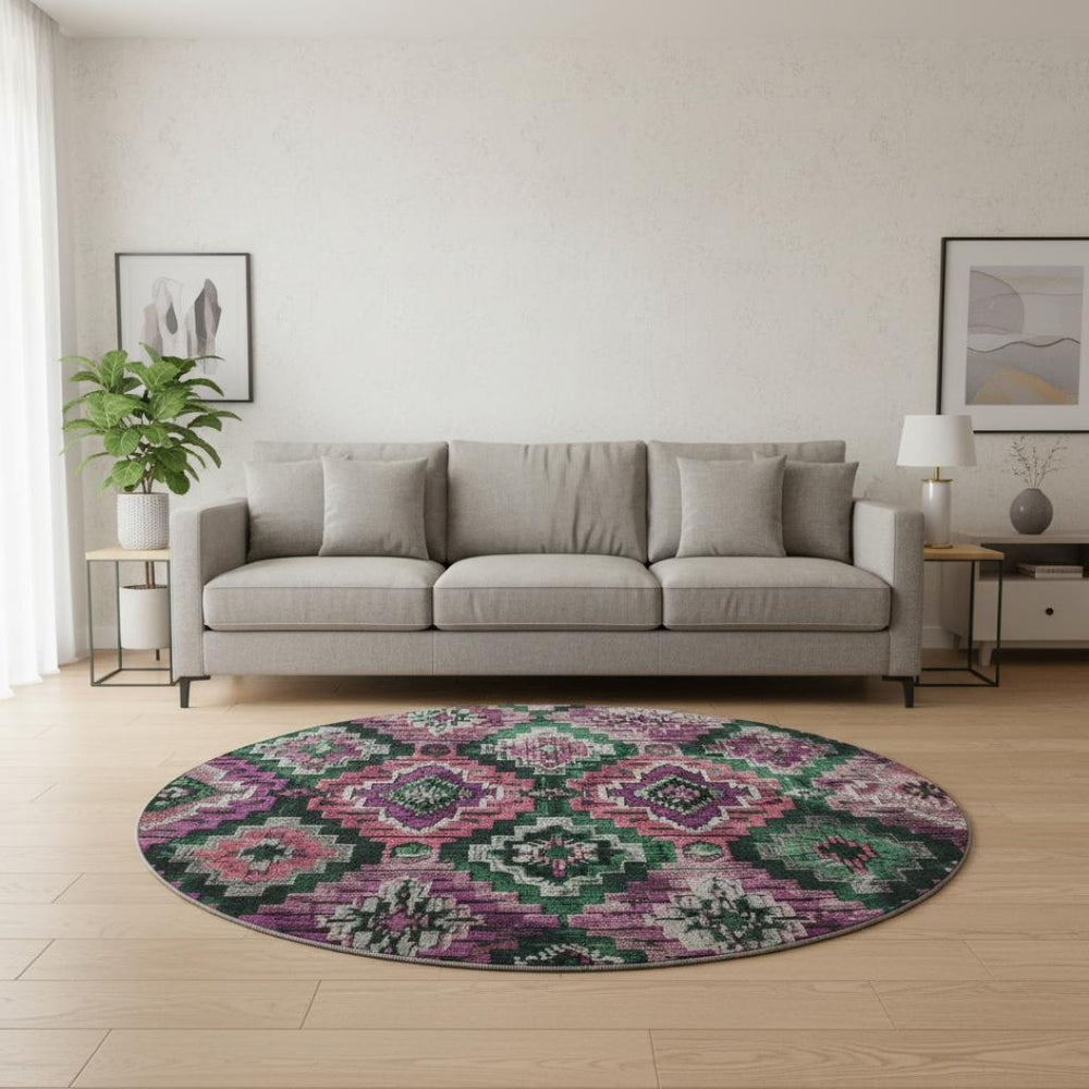 HomeRoots 8' X 10' Blush Green & Ivory Ikat Area Rug - Washable, UV-Protected, Durable & Stylish for Any Room 707099