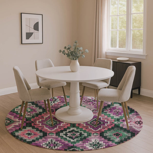HomeRoots 8' X 10' Blush Green & Ivory Ikat Area Rug - Washable, UV-Protected, Durable & Stylish for Any Room 707099
