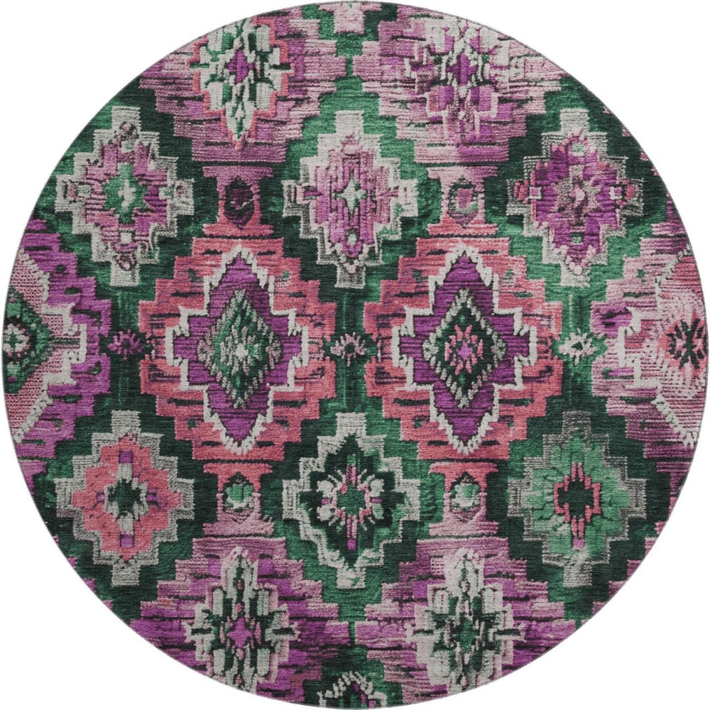 HomeRoots 8' X 10' Blush Green & Ivory Ikat Area Rug - Washable, UV-Protected, Durable & Stylish for Any Room 707099