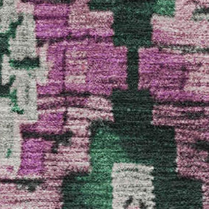 HomeRoots 9' X 12' Blush Green Ikat Area Rug - Washable, UV Protected, Stylish & Durable for High-Traffic Areas 707100