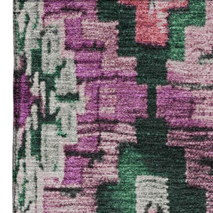 HomeRoots 9' X 12' Blush Green Ikat Area Rug - Washable, UV Protected, Stylish & Durable for High-Traffic Areas 707100