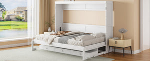 English Elm Queen Murphy Bed Cabinet with Vanity Desk Hydraulic Lift Mirror Distressed Finish White LP000766AAK-1