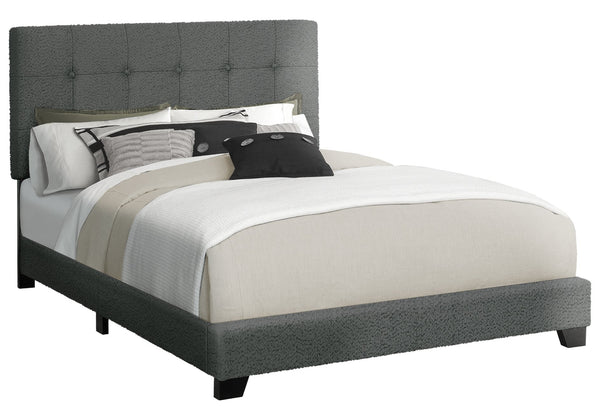 English Elm Bed, Dark Grey Boucle Queen Upholstered Bed Frame with Button-Tufted Headboard, Sturdy Slats, Low-Profile B2710P287052