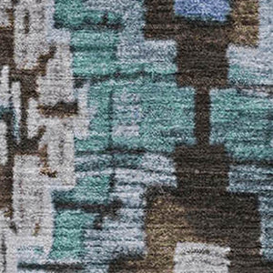 HomeRoots 8' Brown and Blue Ikat Washable Round Rug - UV Resistant, Non-Slip, Perfect for Busy Homes & Decor 707104