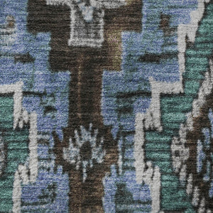 HomeRoots 8' X 10' Ikat Area Rug in Brown and Blue - Washable, UV Protected, Perfect for High-Traffic Homes 707105
