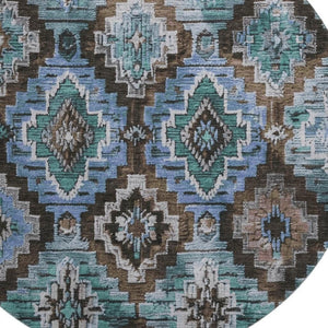HomeRoots 8' X 10' Ikat Area Rug in Brown and Blue - Washable, UV Protected, Perfect for High-Traffic Homes 707105
