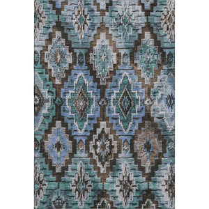HomeRoots 9' X 12' Brown and Blue Ikat Area Rug - Washable, UV-Protected, Ideal for High-Traffic Spaces! 707106