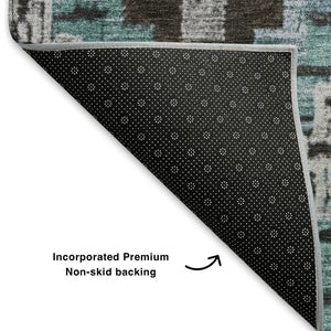 HomeRoots 9' X 12' Brown and Blue Ikat Area Rug - Washable, UV-Protected, Ideal for High-Traffic Spaces! 707106