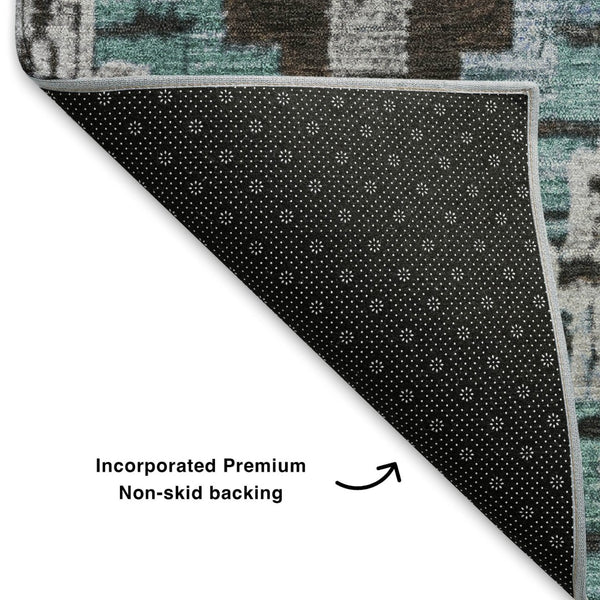 HomeRoots 9' X 12' Brown and Blue Ikat Area Rug - Washable, UV-Protected, Ideal for High-Traffic Spaces! 707106