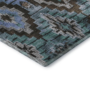 HomeRoots 9' X 12' Brown and Blue Ikat Area Rug - Washable, UV-Protected, Ideal for High-Traffic Spaces! 707106