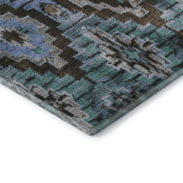 HomeRoots 9' X 12' Brown and Blue Ikat Area Rug - Washable, UV-Protected, Ideal for High-Traffic Spaces! 707106
