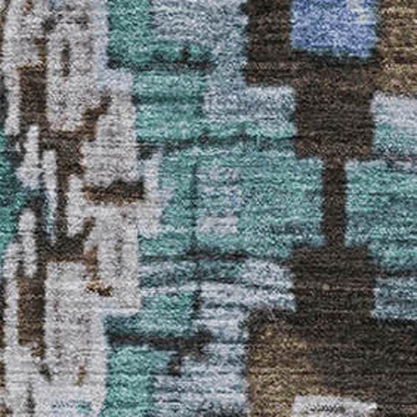 HomeRoots 9' X 12' Brown and Blue Ikat Area Rug - Washable, UV-Protected, Ideal for High-Traffic Spaces! 707106