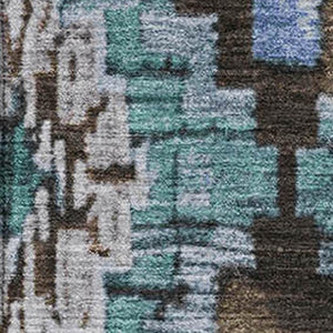 HomeRoots 10' X 14' Stylish Brown and Blue Ikat Washable Area Rug with UV Protection for Modern Homes 707107
