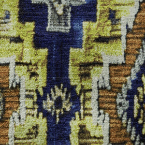 HomeRoots 8' X 10' Washable Ikat Area Rug in Navy, Gold, & Beige - Durable, UV-Protected, Stylish & Easy Care 707111