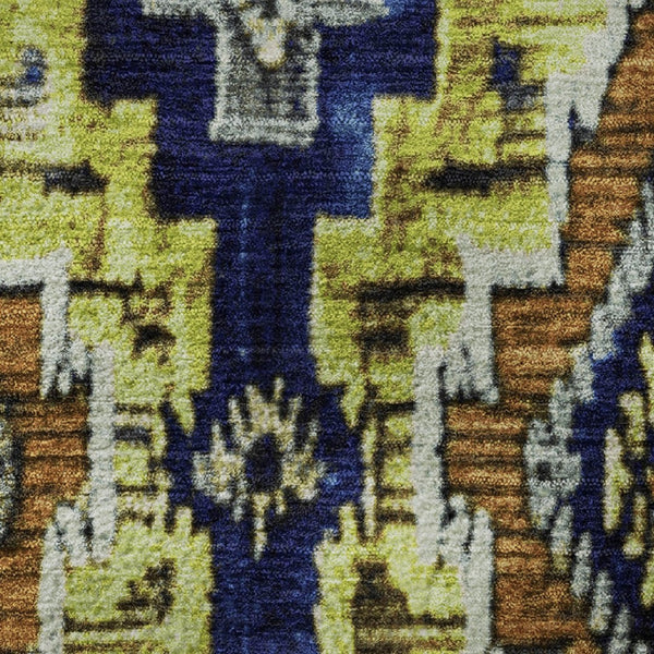 HomeRoots 8' X 10' Washable Ikat Area Rug in Navy, Gold, & Beige - Durable, UV-Protected, Stylish & Easy Care 707111