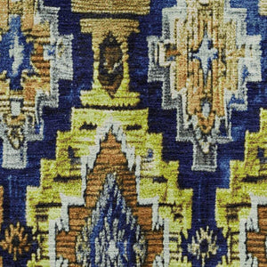 HomeRoots 9' Washable Ikat Area Rug in Navy Blue, Gold & Beige – UV Protected, Durable for High-Traffic Spaces 707112