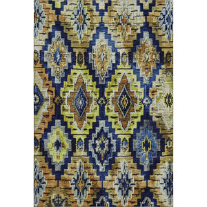HomeRoots 10' Ikat Area Rug in Navy Blue, Gold & Beige - Durable, Washable, UV Protected for High-Traffic Spaces 707113