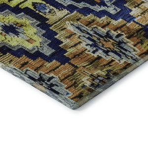 HomeRoots 10' Ikat Area Rug in Navy Blue, Gold & Beige - Durable, Washable, UV Protected for High-Traffic Spaces 707113