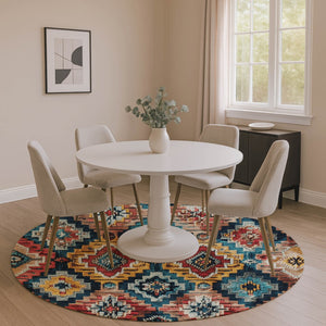 HomeRoots 8' X 10' Ikat Washable Area Rug in Rust, Blue & Coral - UV Protected, Durable & Stylish for Homes 707117