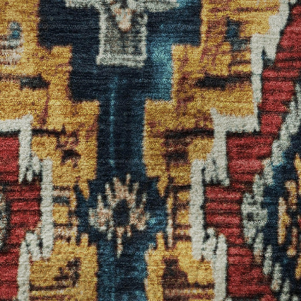 HomeRoots 8' X 10' Ikat Washable Area Rug in Rust, Blue & Coral - UV Protected, Durable & Stylish for Homes 707117