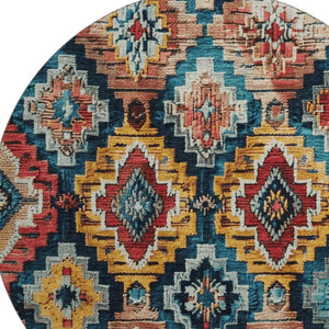 HomeRoots 8' X 10' Ikat Washable Area Rug in Rust, Blue & Coral - UV Protected, Durable & Stylish for Homes 707117