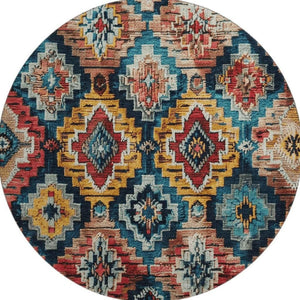 HomeRoots 8' X 10' Ikat Washable Area Rug in Rust, Blue & Coral - UV Protected, Durable & Stylish for Homes 707117