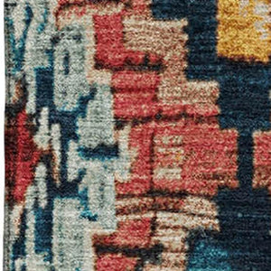 HomeRoots 9' X 12' Vibrant Rust, Blue & Coral Ikat Washable Area Rug with UV Protection for High-Traffic Spaces 707118