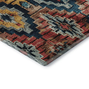 HomeRoots 10' X 14' Washable Rust, Blue, and Coral Ikat Area Rug with UV Protection for Stylish Living Spaces 707119