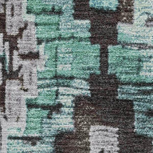 HomeRoots 5' X 8' Ikat Area Rug in Teal, Charcoal & Ivory - Washable, UV Protected, & Stylish for Any Space! 707121