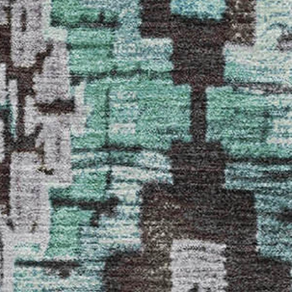 HomeRoots 5' X 8' Ikat Area Rug in Teal, Charcoal & Ivory - Washable, UV Protected, & Stylish for Any Space! 707121