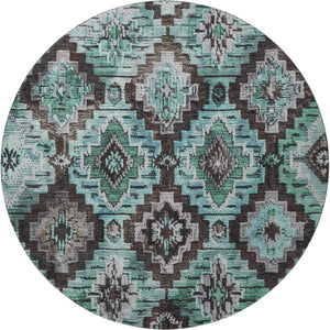 HomeRoots 8' X 10' Ikat Area Rug in Teal, Charcoal & Ivory - Washable, UV Protected, Perfect for Busy Homes! 707123