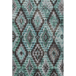 HomeRoots 9' X 12' Stylish Teal Charcoal Ivory Ikat Washable Area Rug with UV Protection for Easy Living 707124
