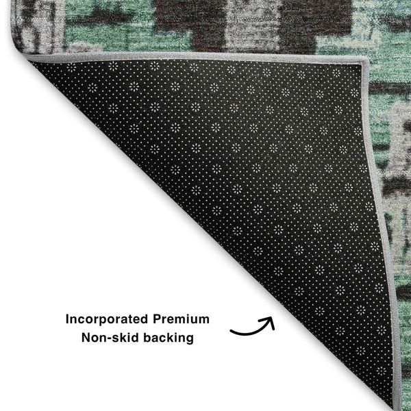 HomeRoots 9' X 12' Stylish Teal Charcoal Ivory Ikat Washable Area Rug with UV Protection for Easy Living 707124