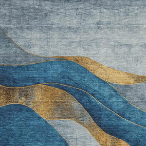 HomeRoots 5' X 8' Blue And Gold Abstract Area Rug – Stylish, Washable, UV-Protected, Perfect for High-Traffic Spaces 707127
