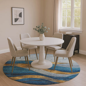 HomeRoots 8' X 10' Blue and Gold Abstract Washable Area Rug with UV Protection for Stylish Homes & Durability 707129