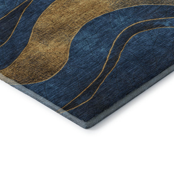 HomeRoots 8' X 10' Blue and Gold Abstract Washable Area Rug with UV Protection for Stylish Homes & Durability 707129