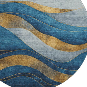 HomeRoots 8' X 10' Blue and Gold Abstract Washable Area Rug with UV Protection for Stylish Homes & Durability 707129