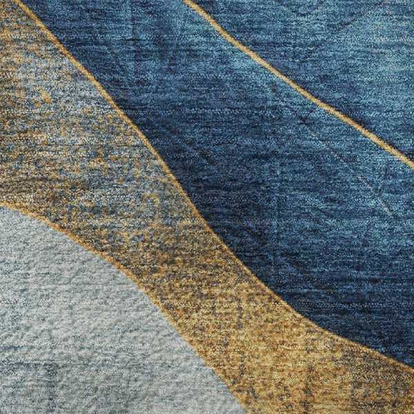 HomeRoots 9' X 12' Blue and Gold Abstract Washable Area Rug with UV Protection for Modern Homes & Busy Families 707130