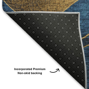 HomeRoots 10' Blue and Gold Abstract Washable Area Rug - UV Protected, Stain Resistant, Non-Slip Backing! 707131