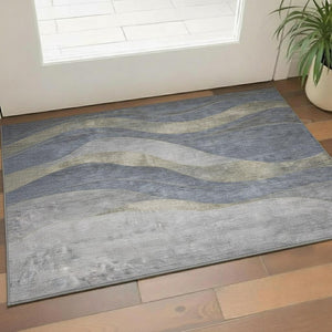 HomeRoots 5' X 8' Denim Blue and Gray Abstract Area Rug - Washable, UV-Protected, Stylish & Durable Design 707133