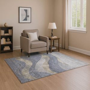 HomeRoots 5' X 8' Denim Blue and Gray Abstract Area Rug - Washable, UV-Protected, Stylish & Durable Design 707133
