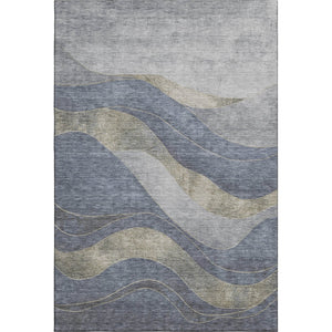 HomeRoots 5' X 8' Denim Blue and Gray Abstract Area Rug - Washable, UV-Protected, Stylish & Durable Design 707133