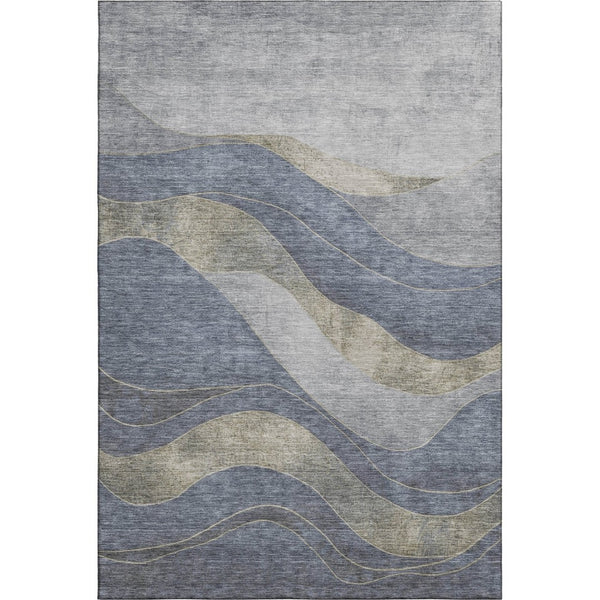 HomeRoots 5' X 8' Denim Blue and Gray Abstract Area Rug - Washable, UV-Protected, Stylish & Durable Design 707133