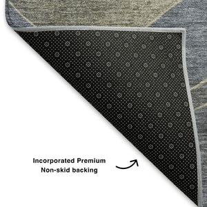 HomeRoots 5' X 8' Denim Blue and Gray Abstract Area Rug - Washable, UV-Protected, Stylish & Durable Design 707133